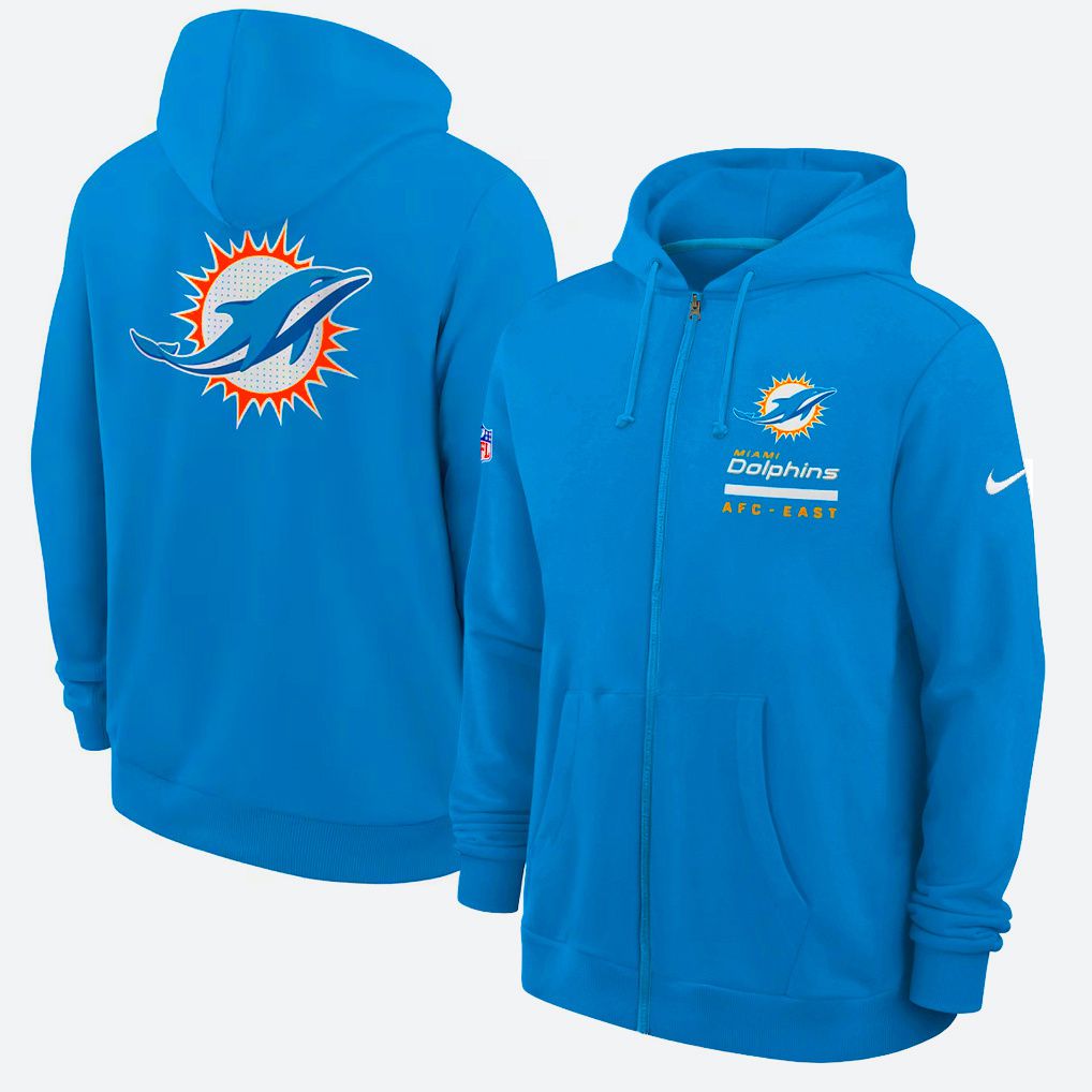 Men 2026 NFL Miami Dolphins zip-up hoodie Blue 01